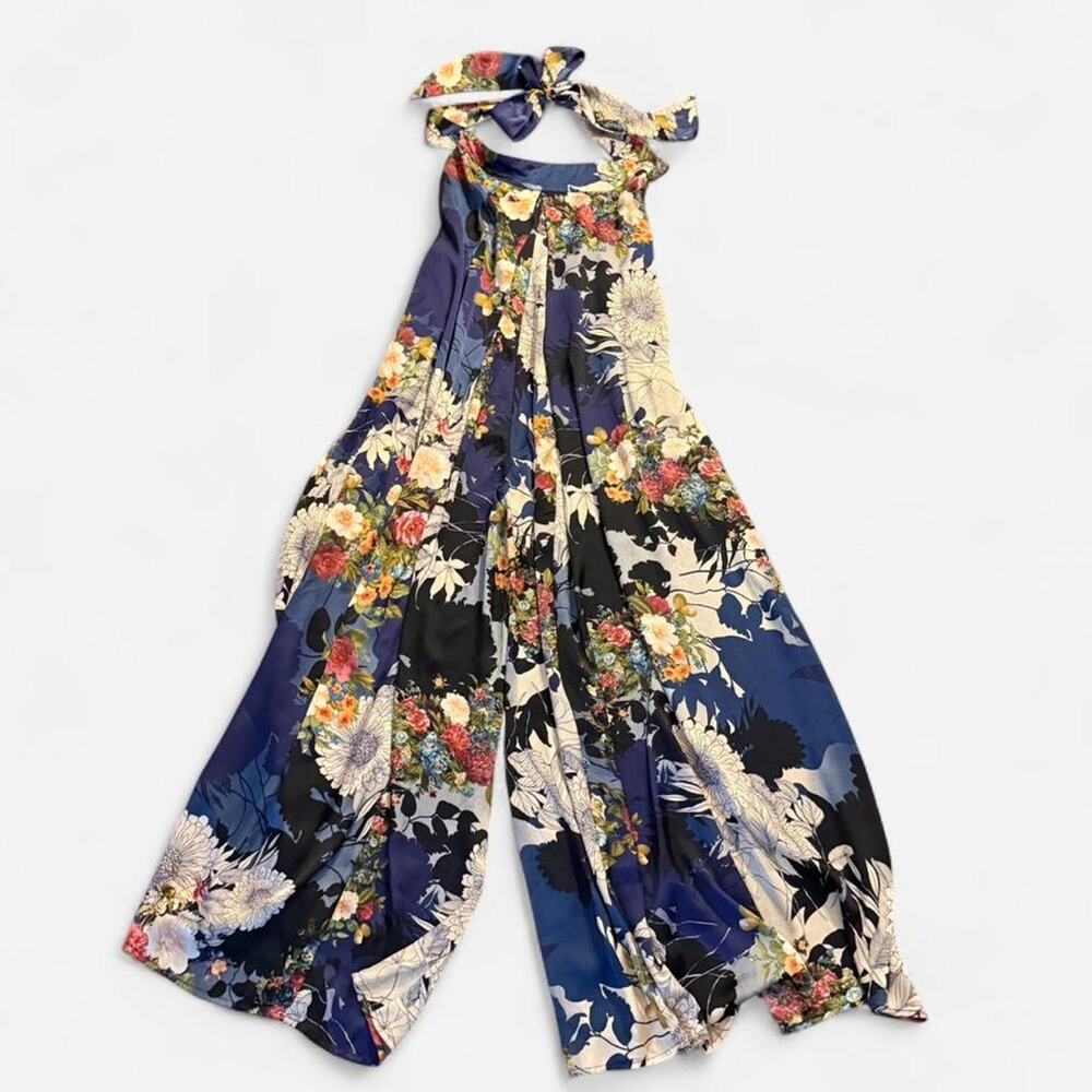 Aakaa blue floral jumpsuit with